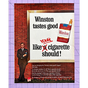 1966 Winston Cigarettes Billboard Tastes Good Man Brown Suit Vintage Print Ad
